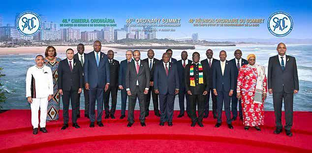 Heads of state and government pose for a group photograph at the 46th SADC Ordinary Summit in Durban, South Africa